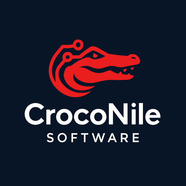 CrocoNile Software logo: a red crocodile head with circuit lines